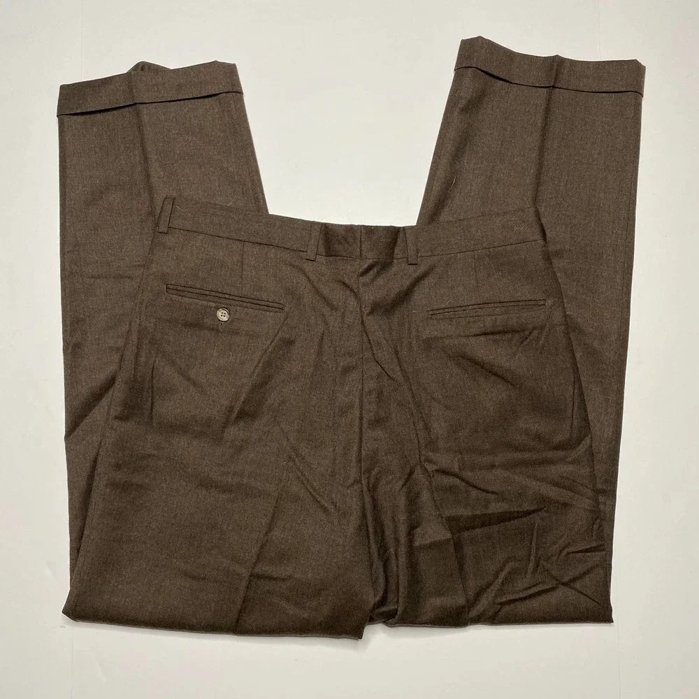 Vintage Brown Made in USA Wool Dress Pants Straight Fit John Clarendon 1990s